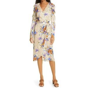 Les Reveries NWT Floral Dot Long Sleeve Wrap Dress Size 0